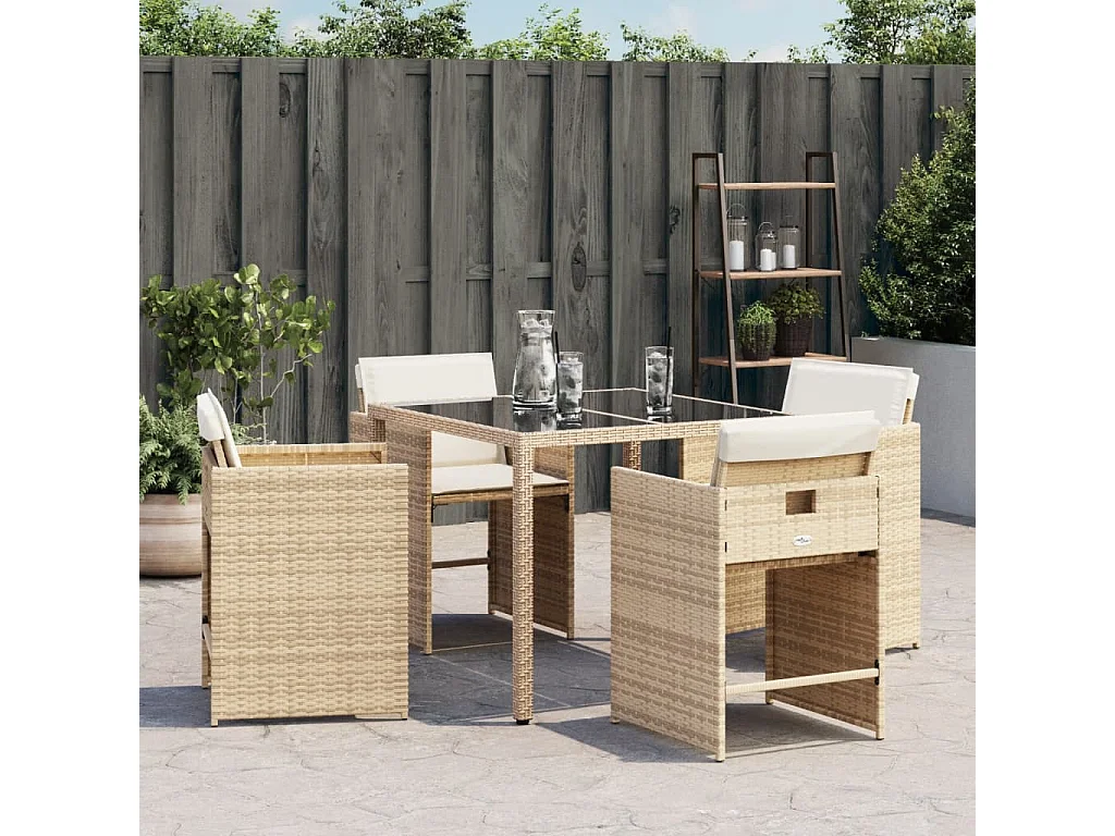 Chaises de jardin avec coussins lot de 4 beige résine tressée