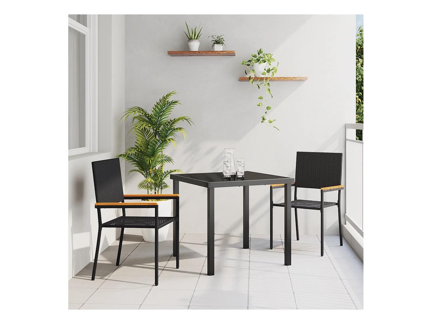 Stapelbare tuinstoelen - Set van 2 in zwart polyrotan