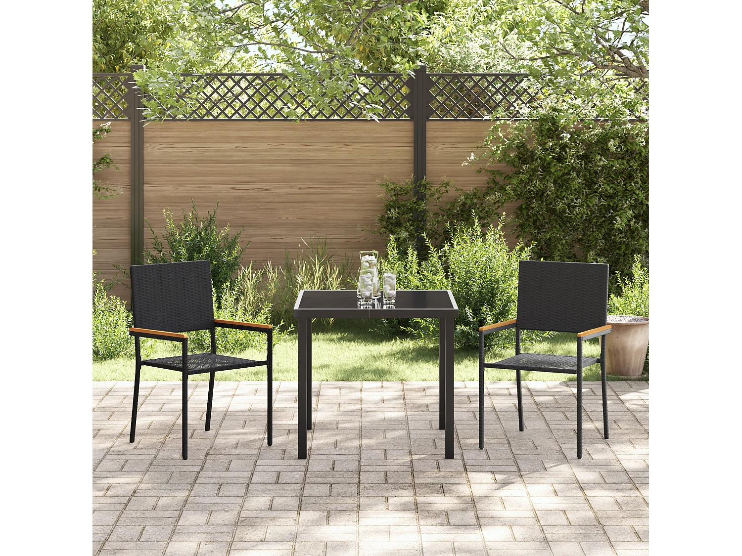 Chaises de jardin empilables - Lot de 2 en poly rotin noir