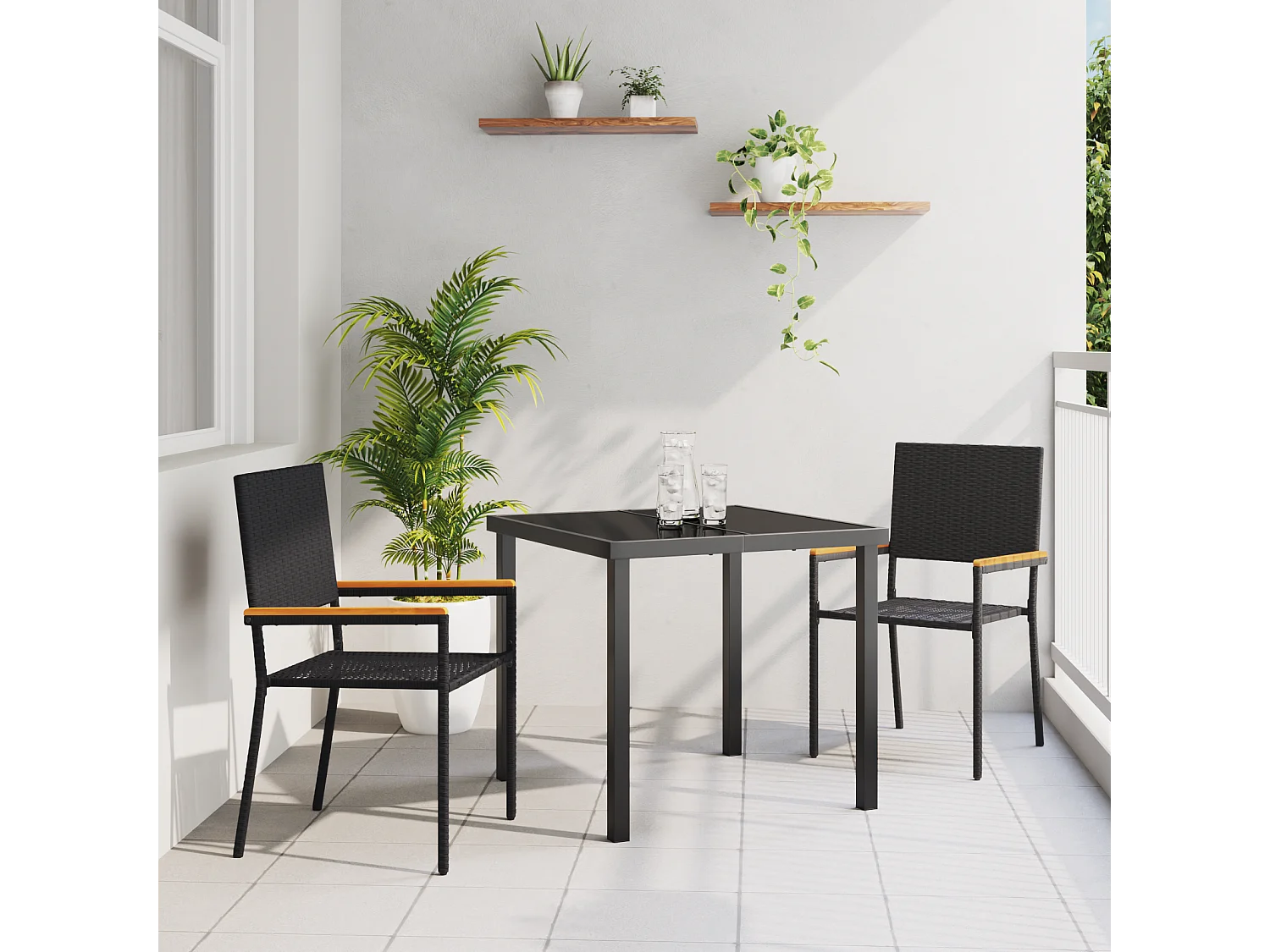 Sillas de jardín apilables - Juego de 2 en ratán sintético negro