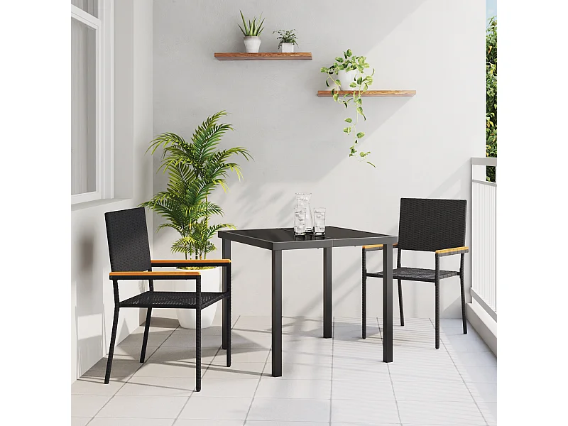 Chaises de jardin empilables - Lot de 2 en poly rotin noir