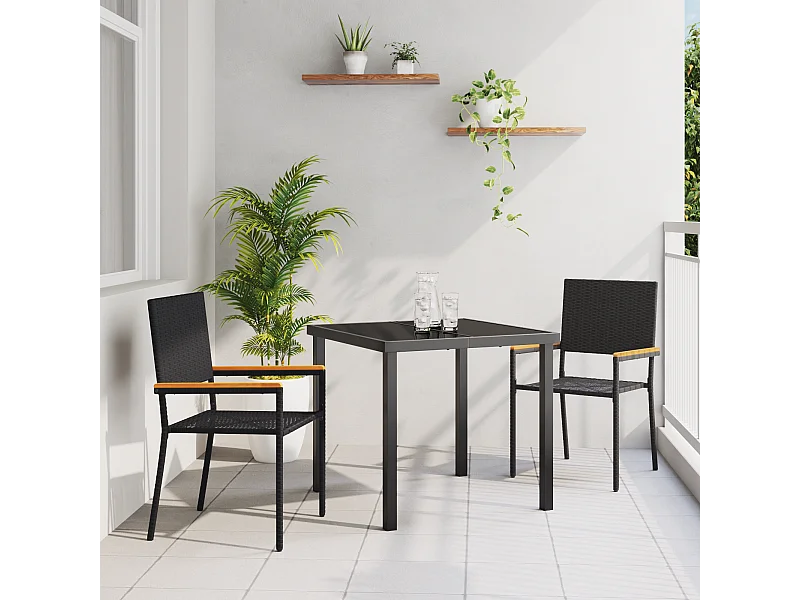 Sillas de jardín apilables - Juego de 2 en ratán sintético negro