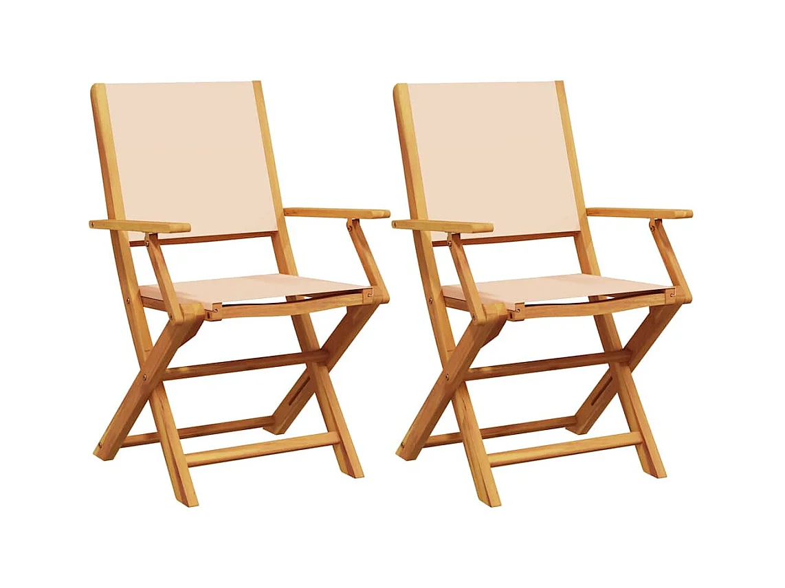 Chaises de jardin lot de 2 beige bois d'acacia massif et tissu