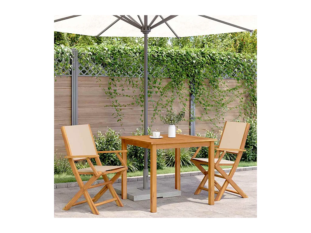 Chaises de jardin lot de 2 beige bois d'acacia massif et tissu