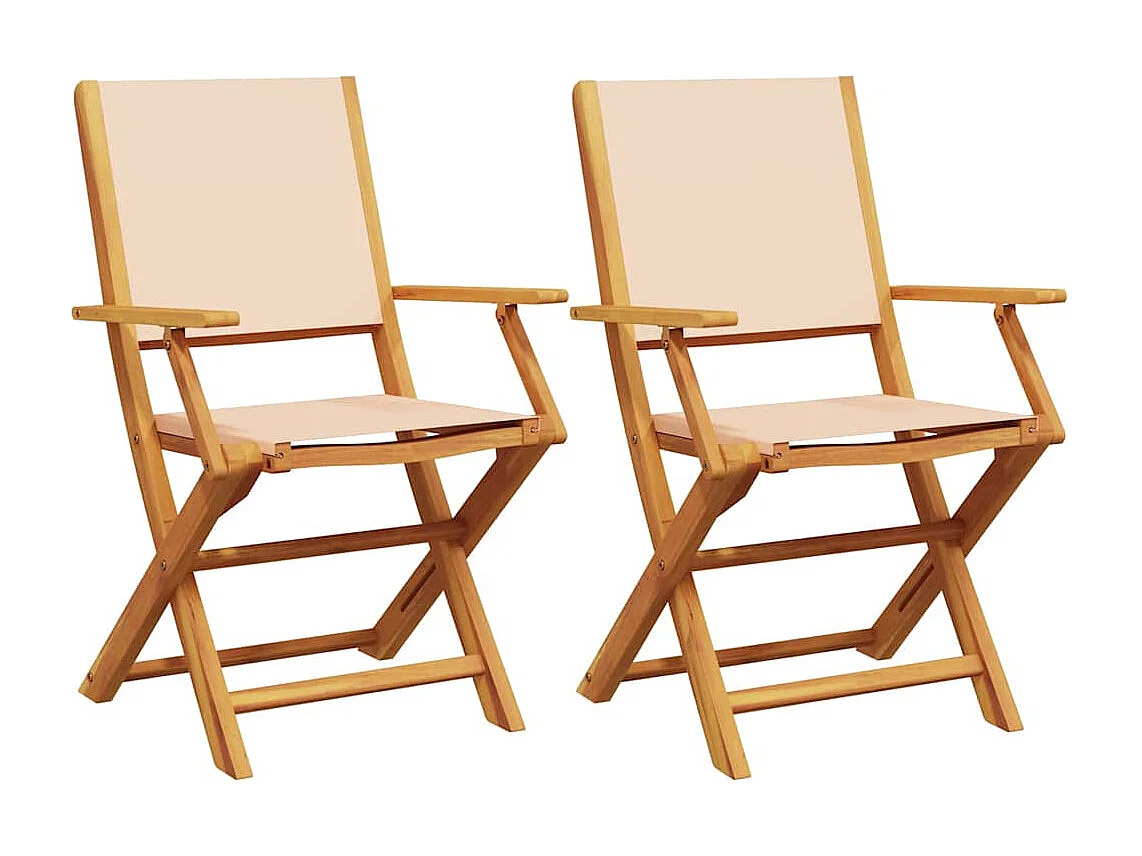 Chaises de jardin lot de 2 beige bois d'acacia massif et tissu