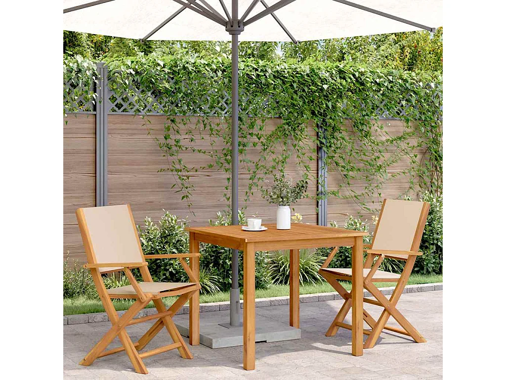 Chaises de jardin lot de 2 beige bois d'acacia massif et tissu