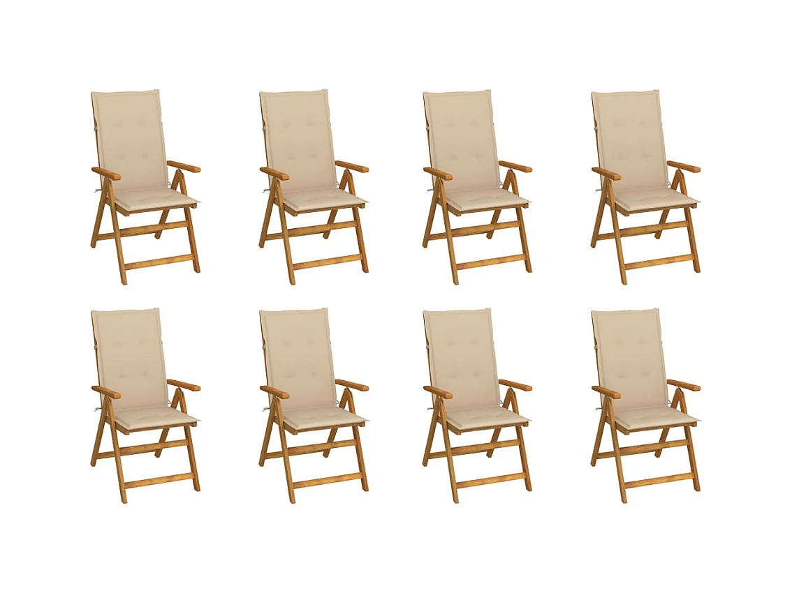 Juego de 8 sillas de jardín plegables con cojines de madera de acacia