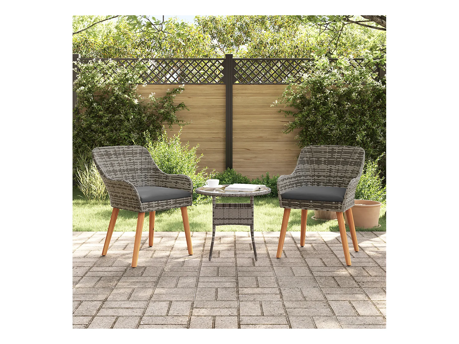Chaises de jardin avec coussins 2 pcs Gris Poly Rattan