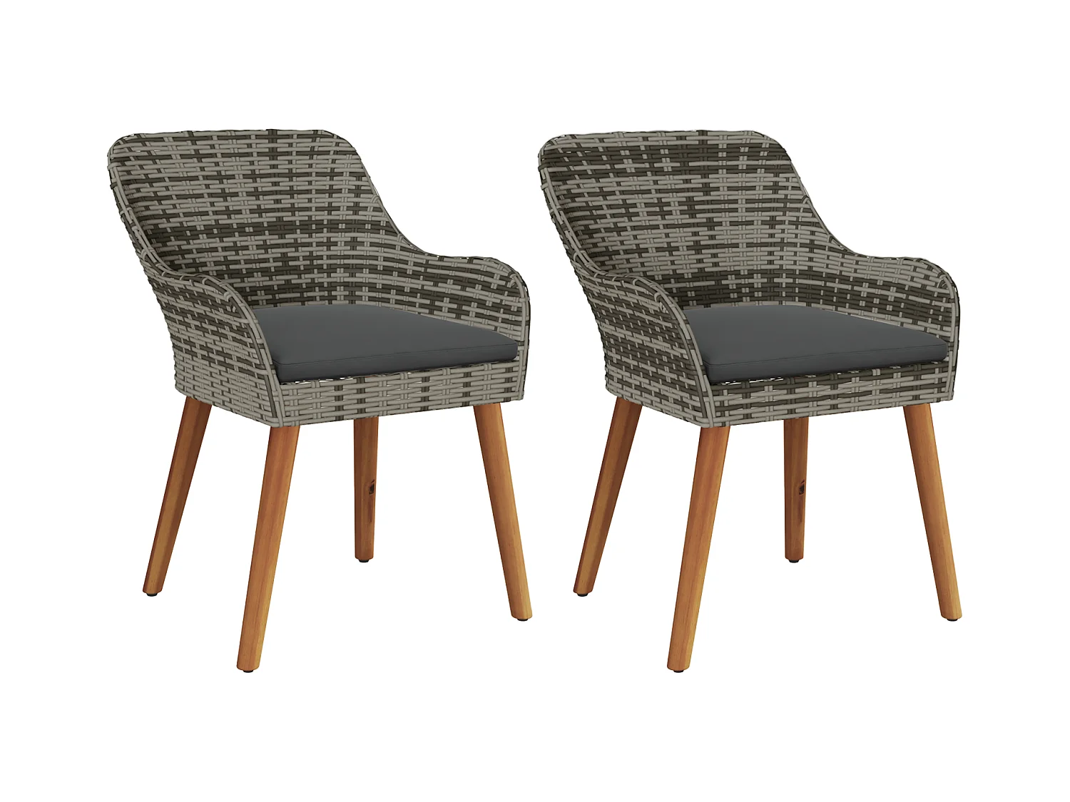 Chaises de jardin avec coussins 2 pcs Gris Poly Rattan