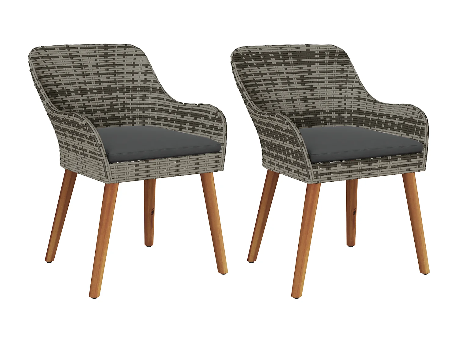 Tuinstoelen met kussens 2 stuks grijs polyrotan