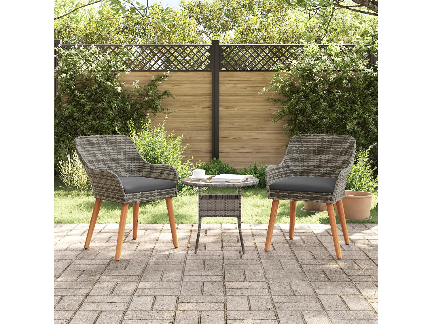 Chaises de jardin avec coussins 2 pcs Gris Poly Rattan