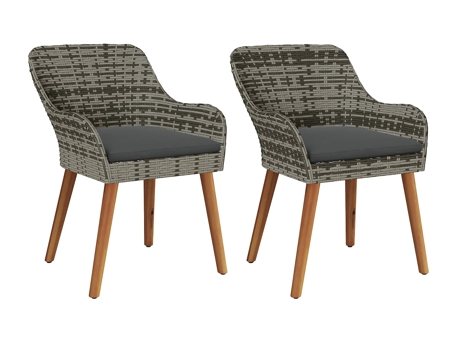 Chaises de jardin avec coussins 2 pcs Gris Poly Rattan