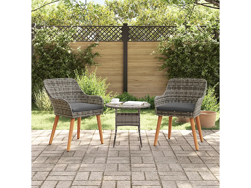 Sedie da giardino con cuscini 2 pezzi in polyrattan grigio