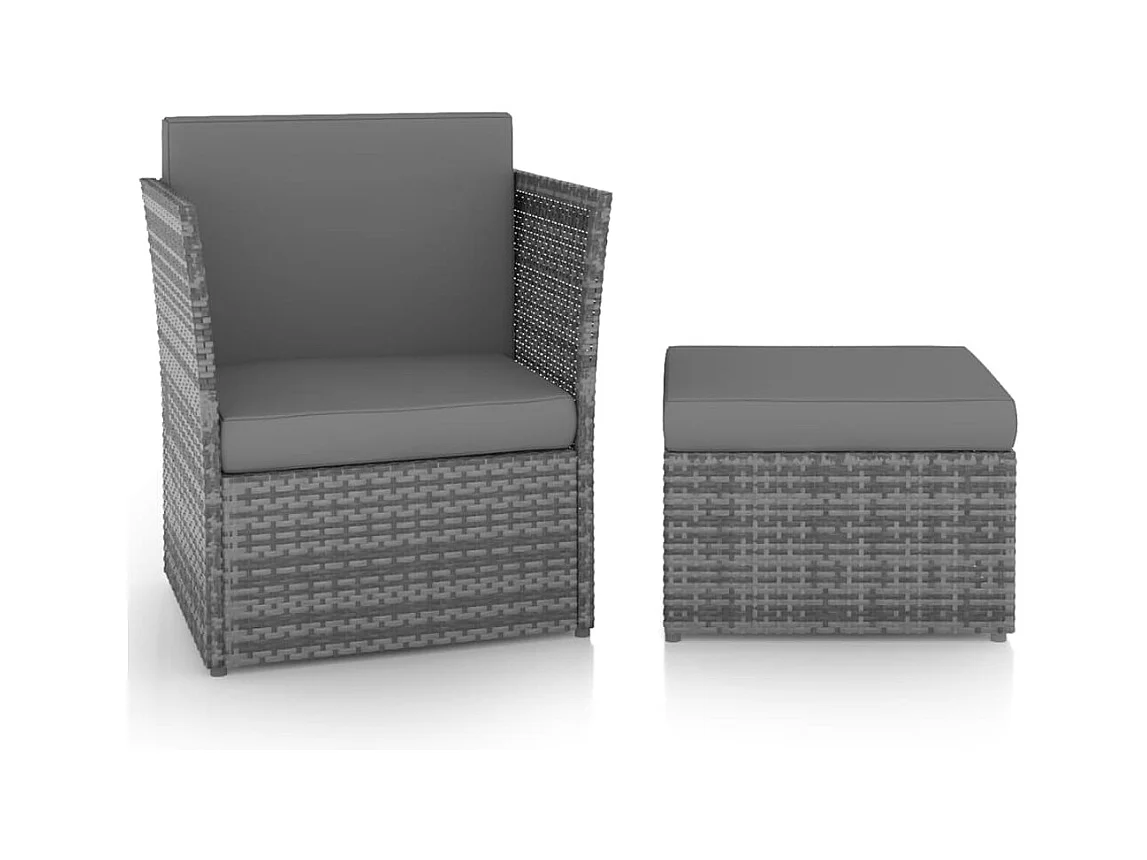 Silla de jardín con taburete de resina tejida antracita