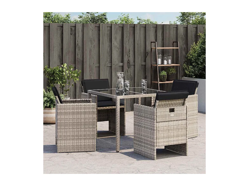 Tuinstoelen met kussens set van 4 lichtgrijs polyrotan