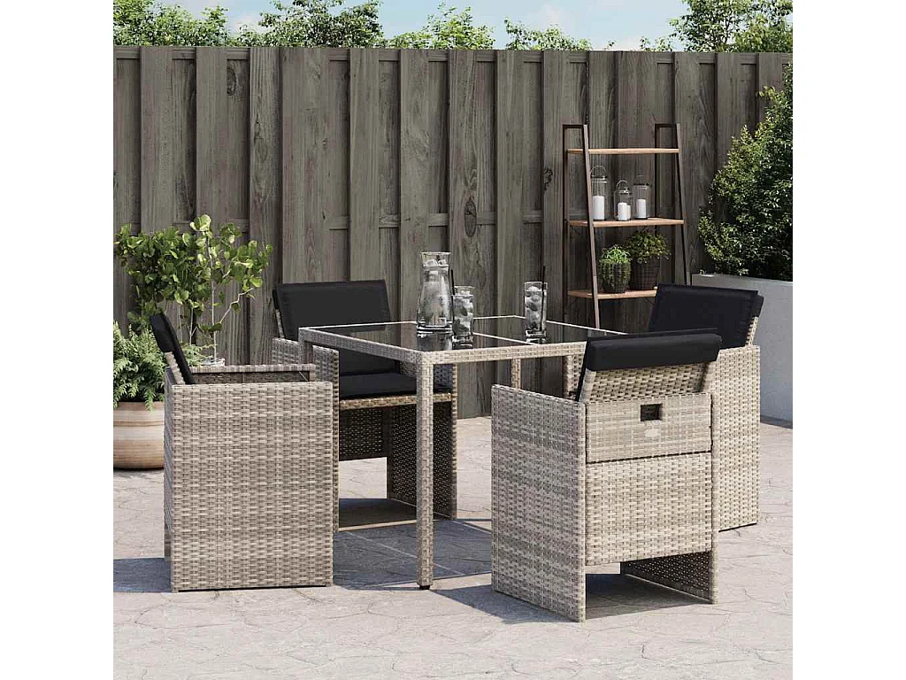 Juego de 4 sillas de jardín con cojines de ratán sintético gris claro