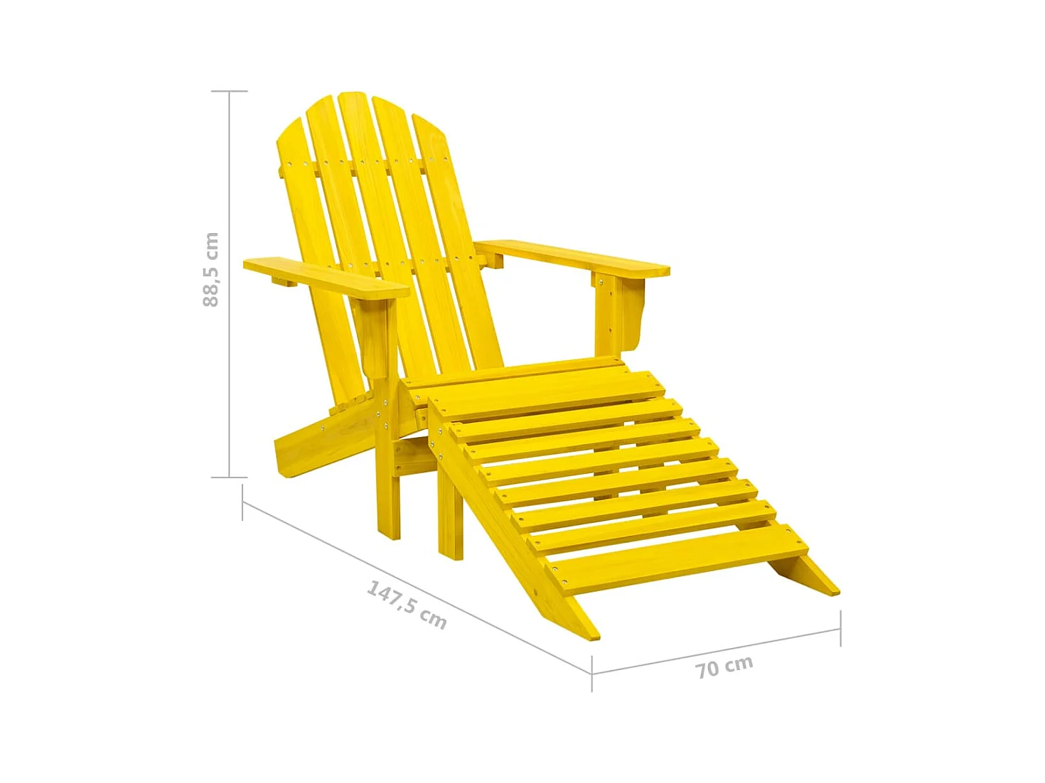 Adirondack tuinstoel met voetenbank in geel dennenhout