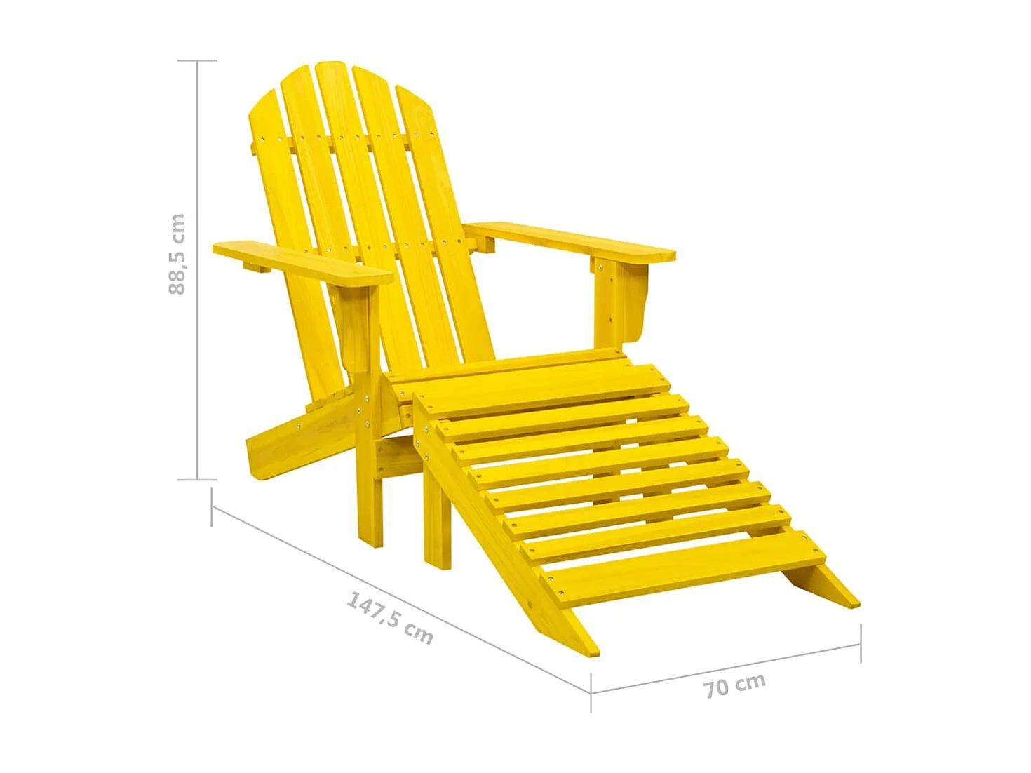 Chaise de jardin Adirondack avec pouf bois de sapin jaune