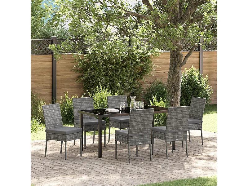 Set van 7 grijze polyrotan tuinstoelen