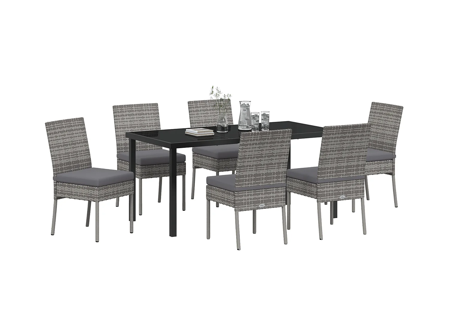 Set van 7 grijze polyrotan tuinstoelen