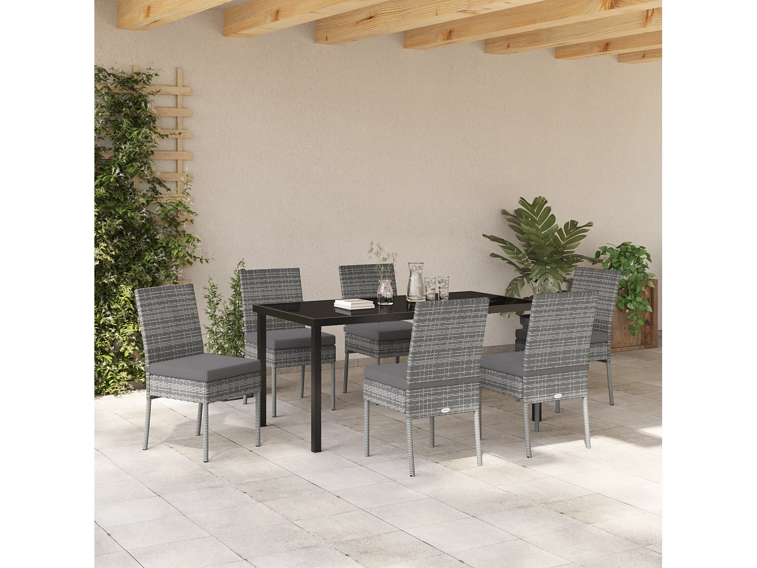 Ensemble de 7 chaises de jardin gris polyrattan