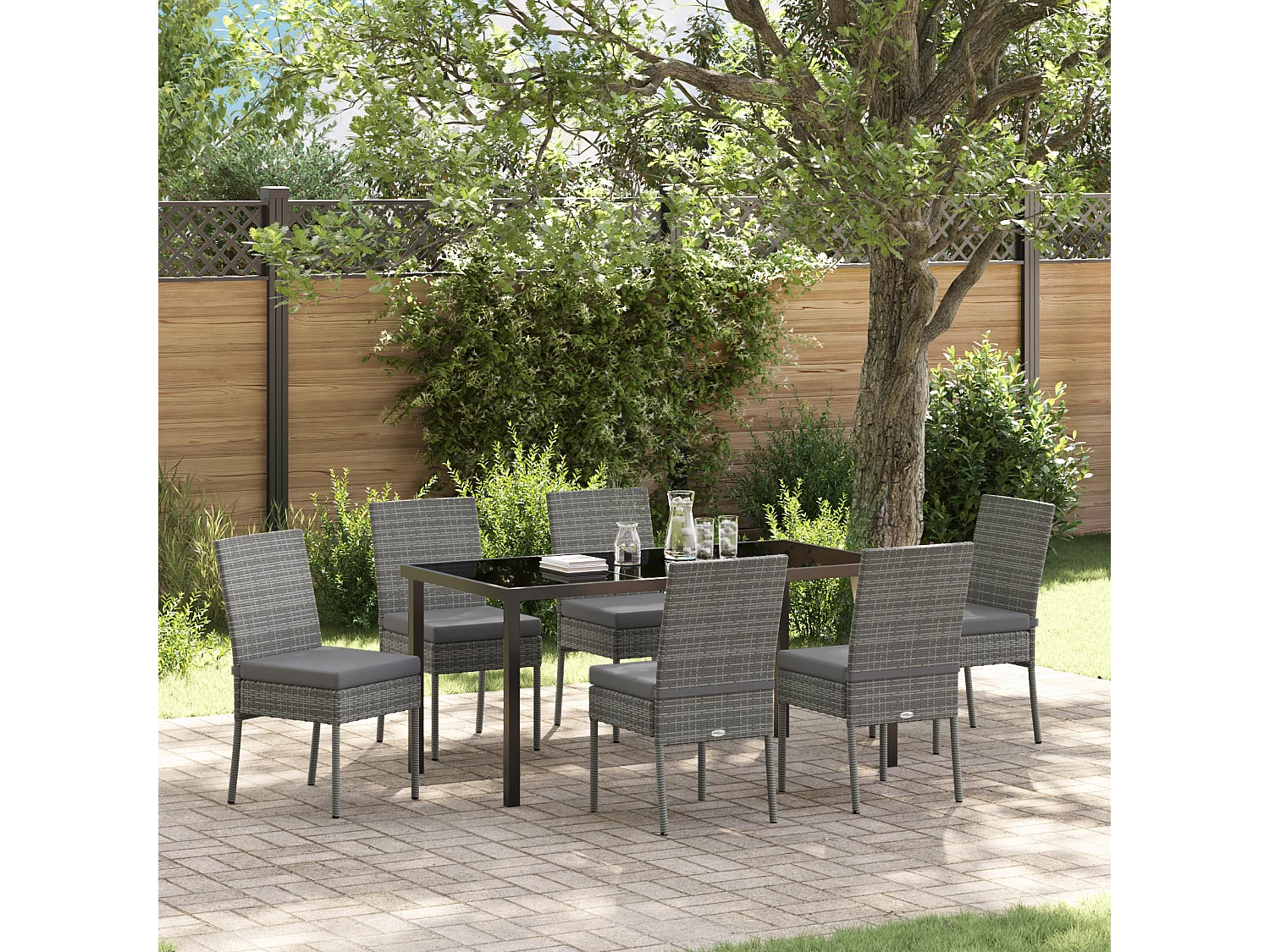 Ensemble de 7 chaises de jardin gris polyrattan