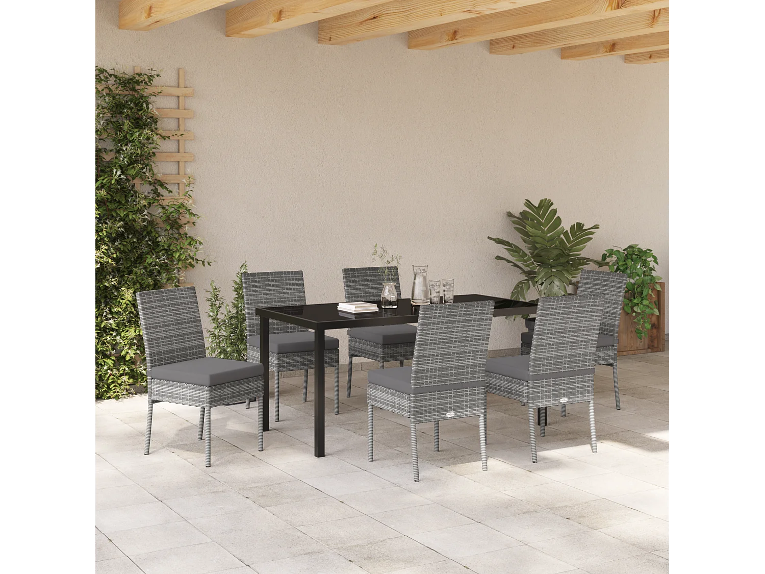 Ensemble de 7 chaises de jardin gris polyrattan