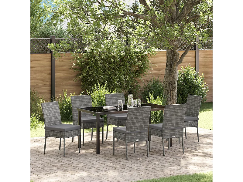 Ensemble de 7 chaises de jardin gris polyrattan