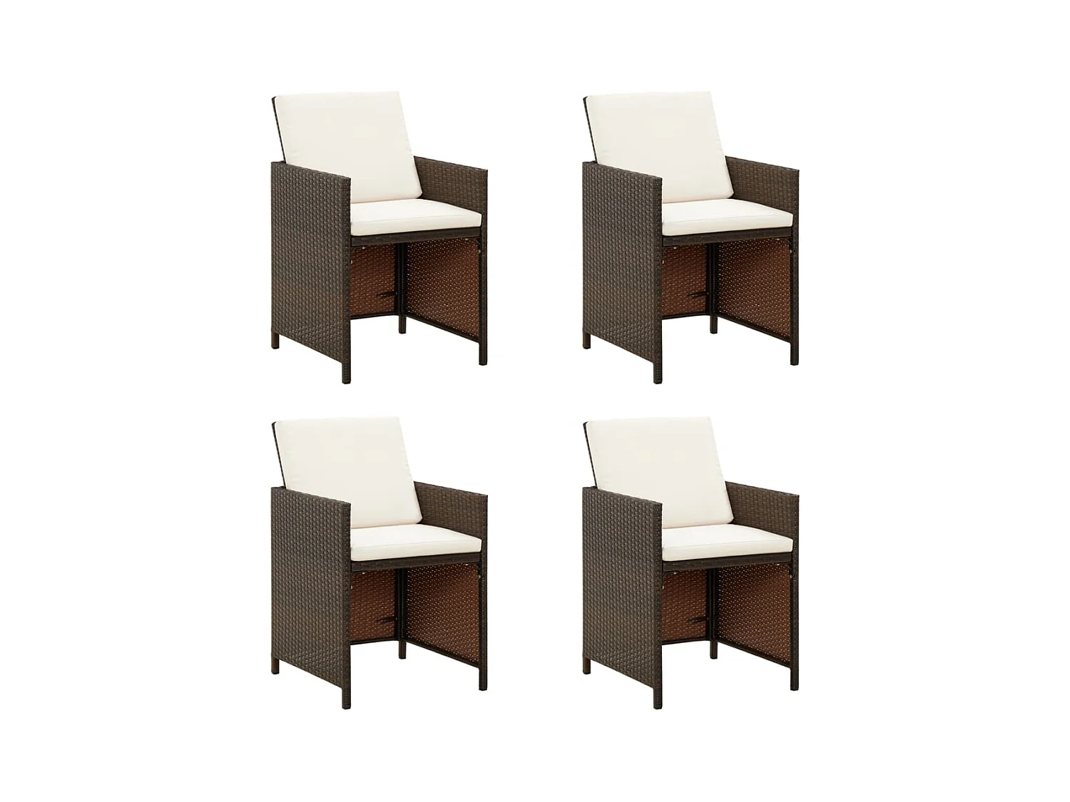 Chaises de jardin avec coussins lot de 4 Résine tressée Marron