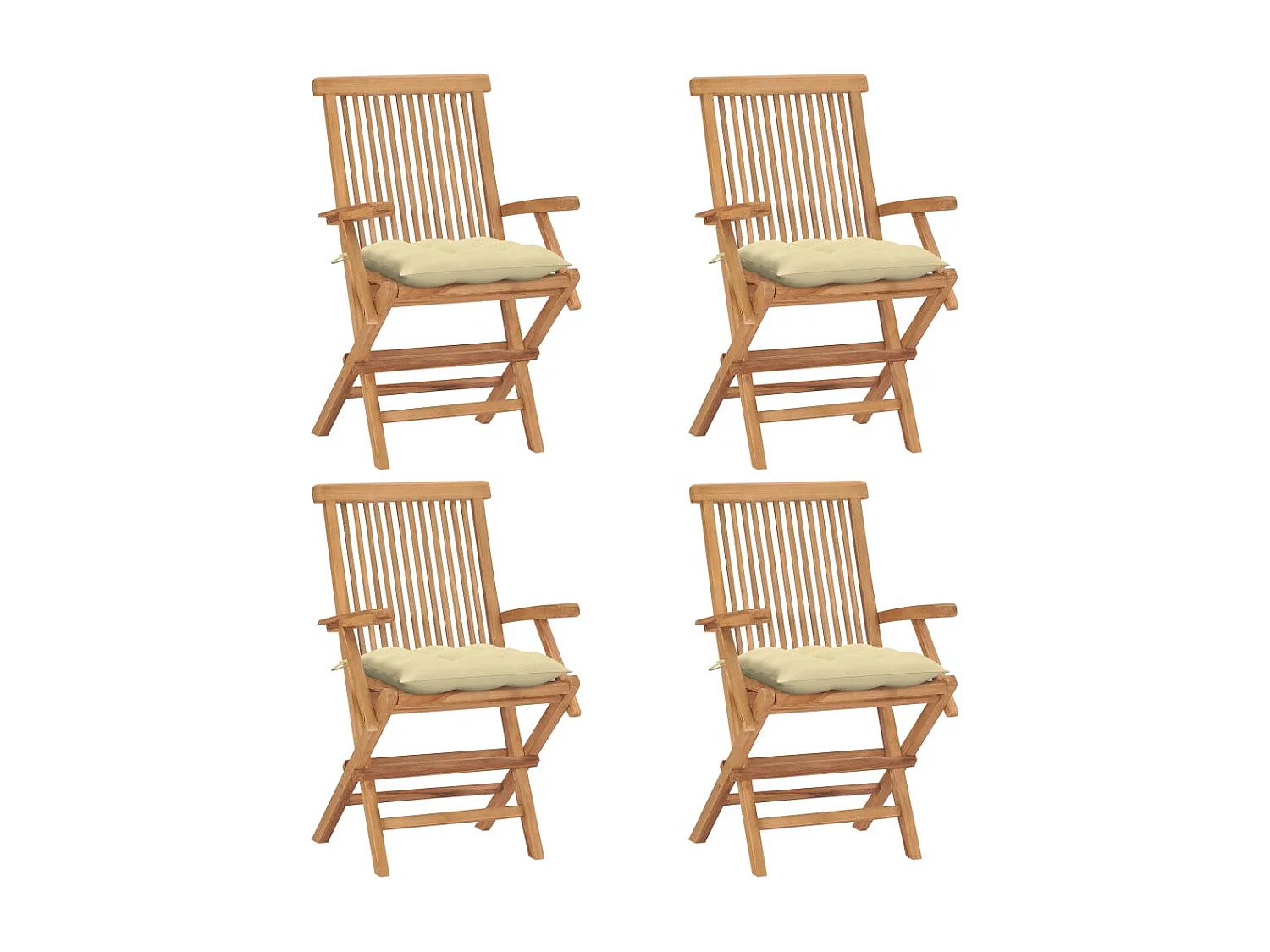 Chaises de jardin et coussins blanc crème lot de 4 Teck massif