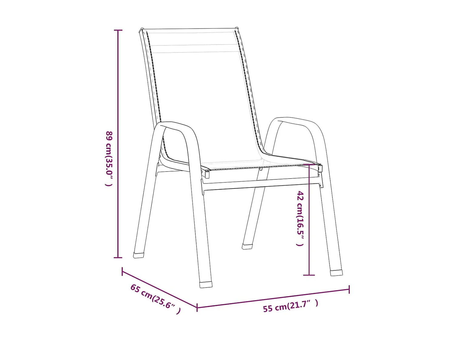 Chaises empilables de jardin lot de 6 Gris Tissu textilène