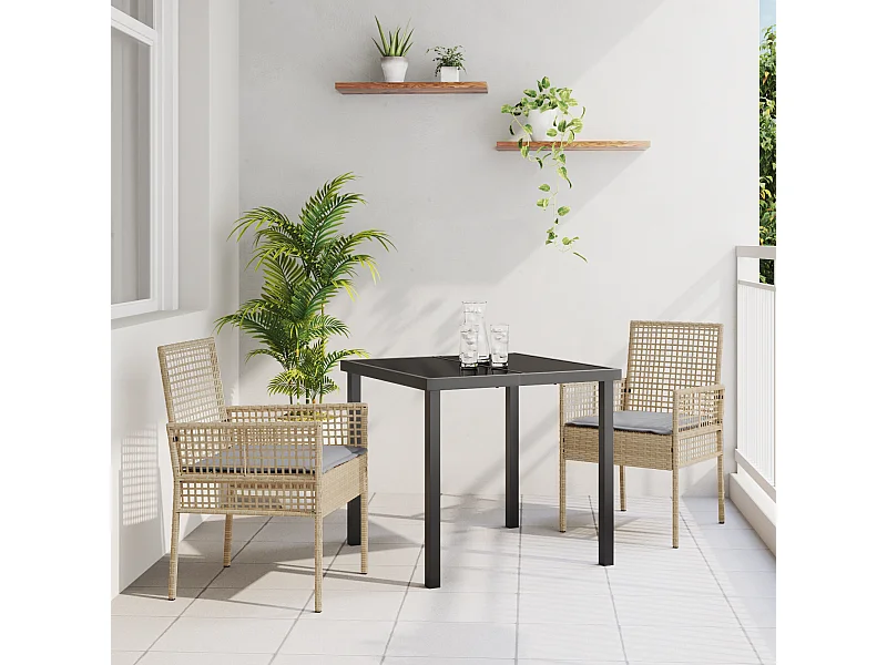 Chaises de jardin 2 pcs avec coussins beige en poly rotin