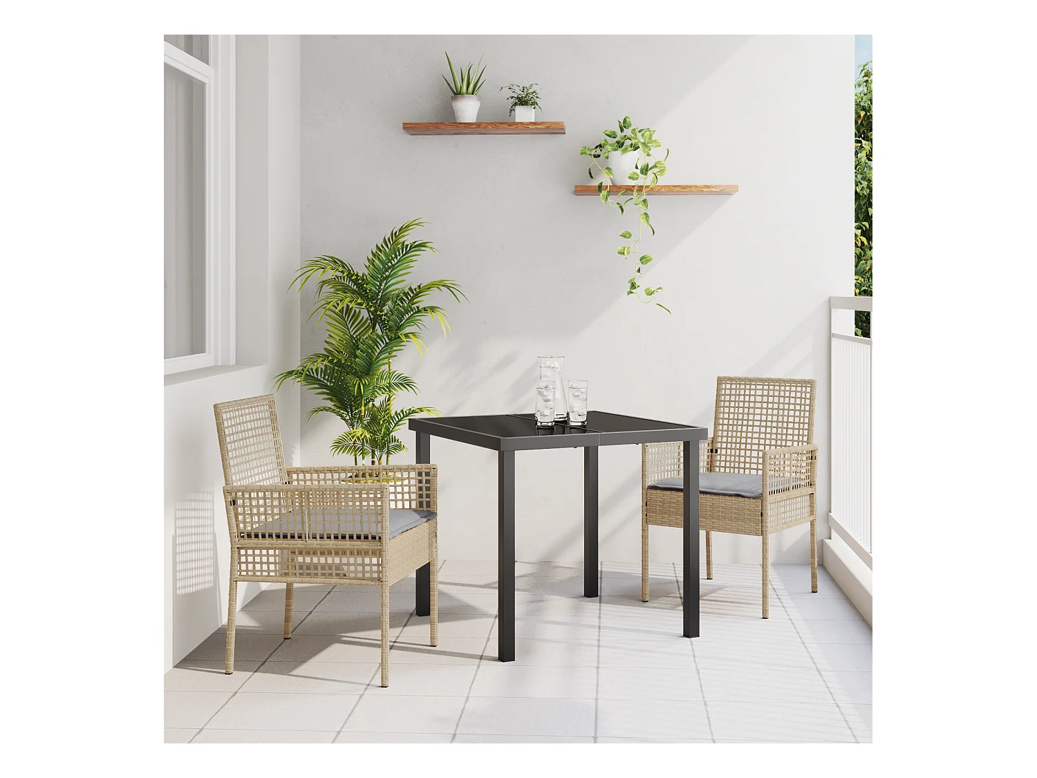 Chaises de jardin 2 pcs avec coussins beige en poly rotin