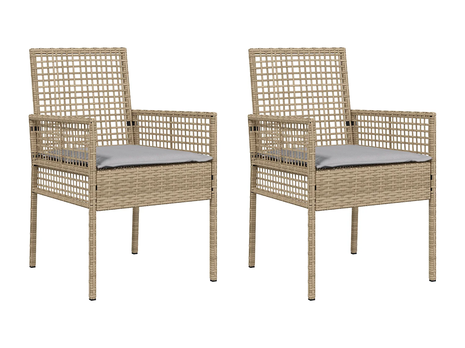 Chaises de jardin 2 pcs avec coussins beige en poly rotin