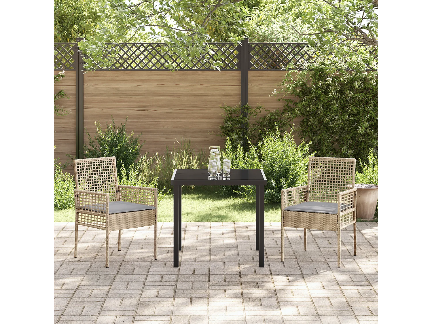 Chaises de jardin 2 pcs avec coussins beige en poly rotin