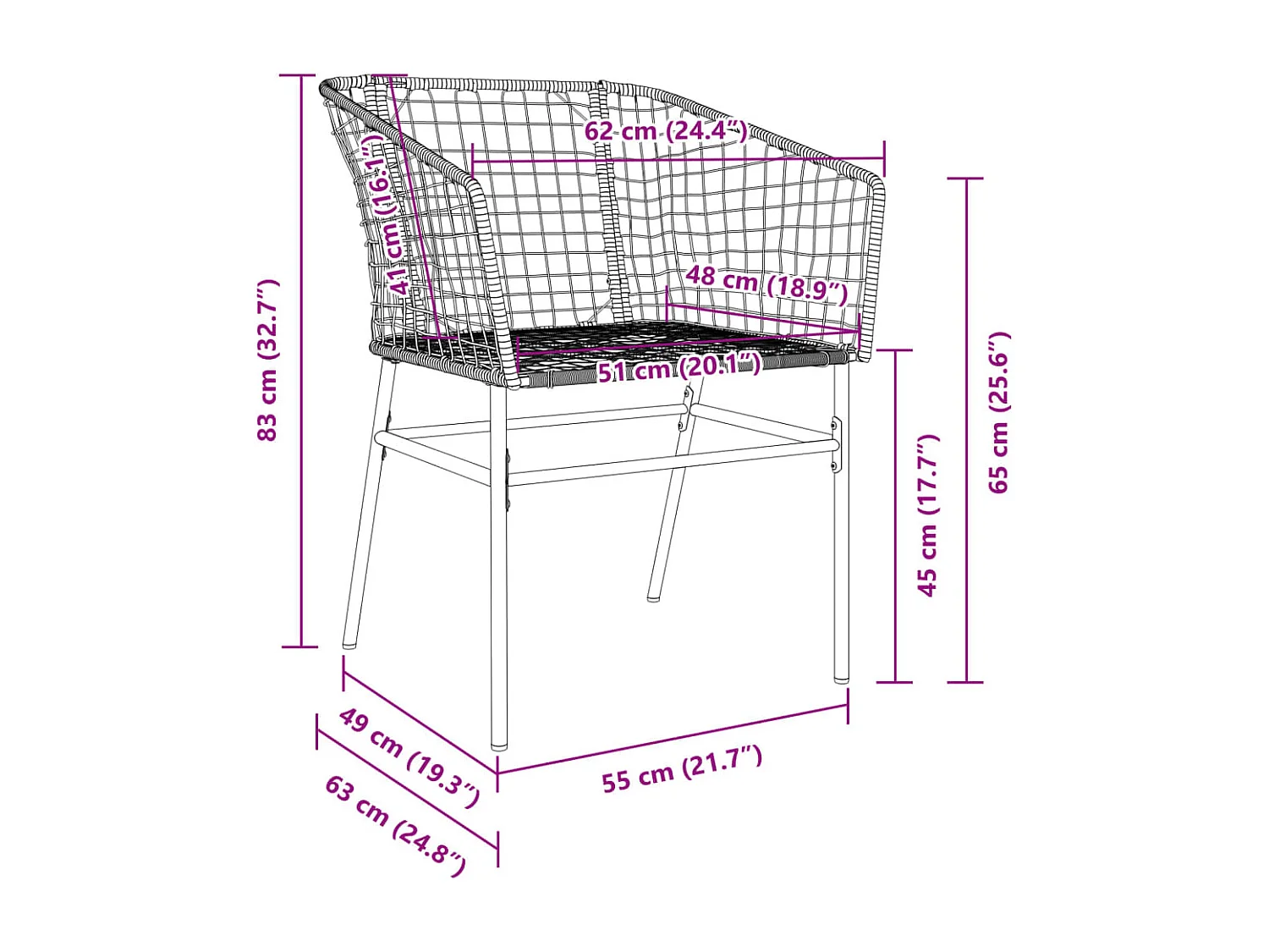 Chaises de jardin lot de 2 Noir Résine tressée