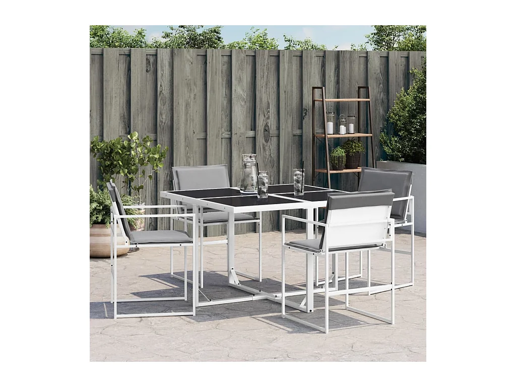 Tuinstoelen met kussens, set van 4, wit staal/textiel