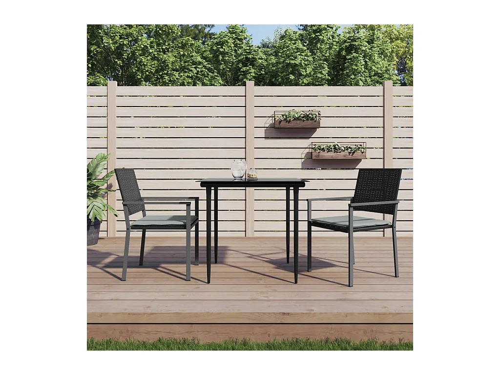 Chaises de jardin et coussins lot de 2 noir 54x62,5x89 cm rotin