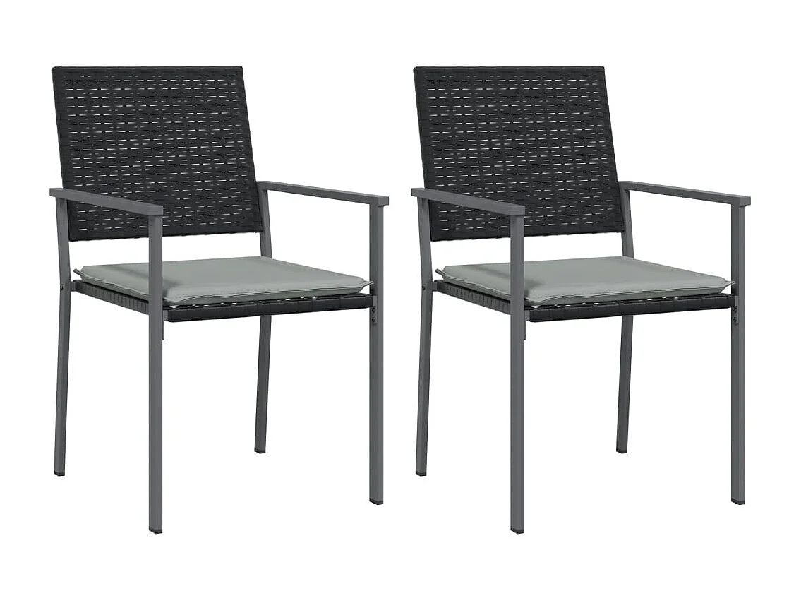 Chaises de jardin et coussins lot de 2 noir 54x62,5x89 cm rotin