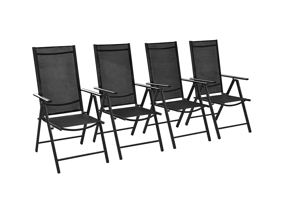 Juego de 4 sillas de jardín plegables Aluminio y textilene Negro