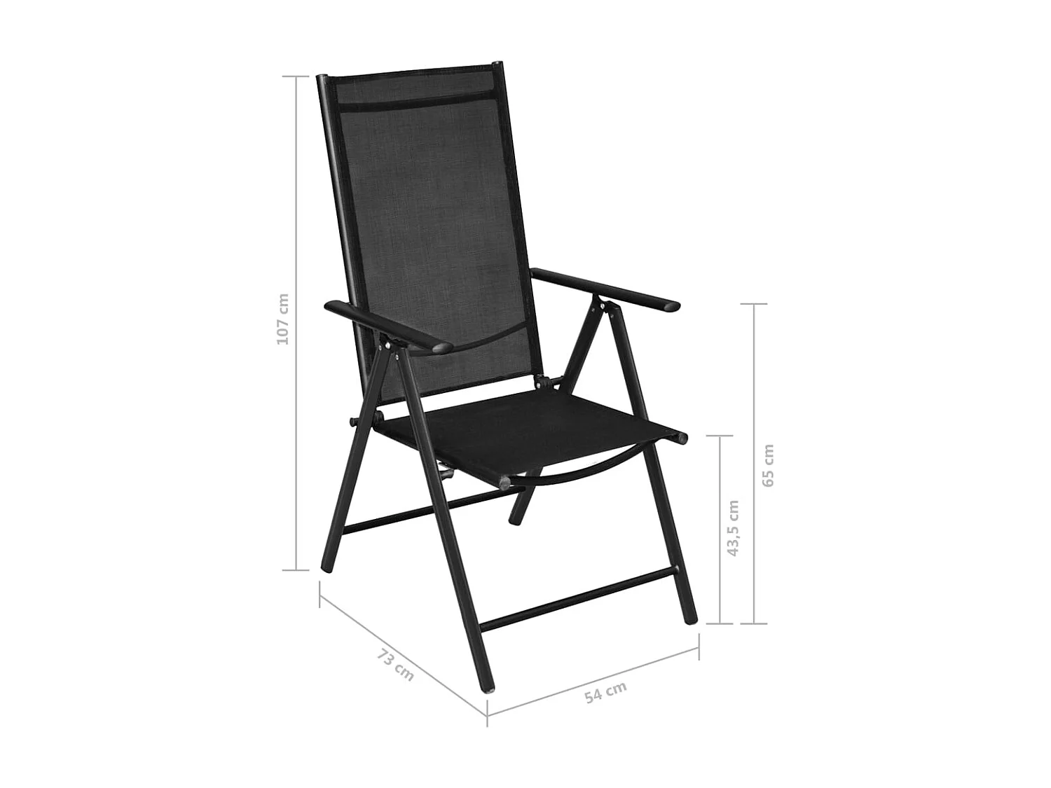 Chaises pliables de jardin lot de 4 Aluminium et textilène Noir