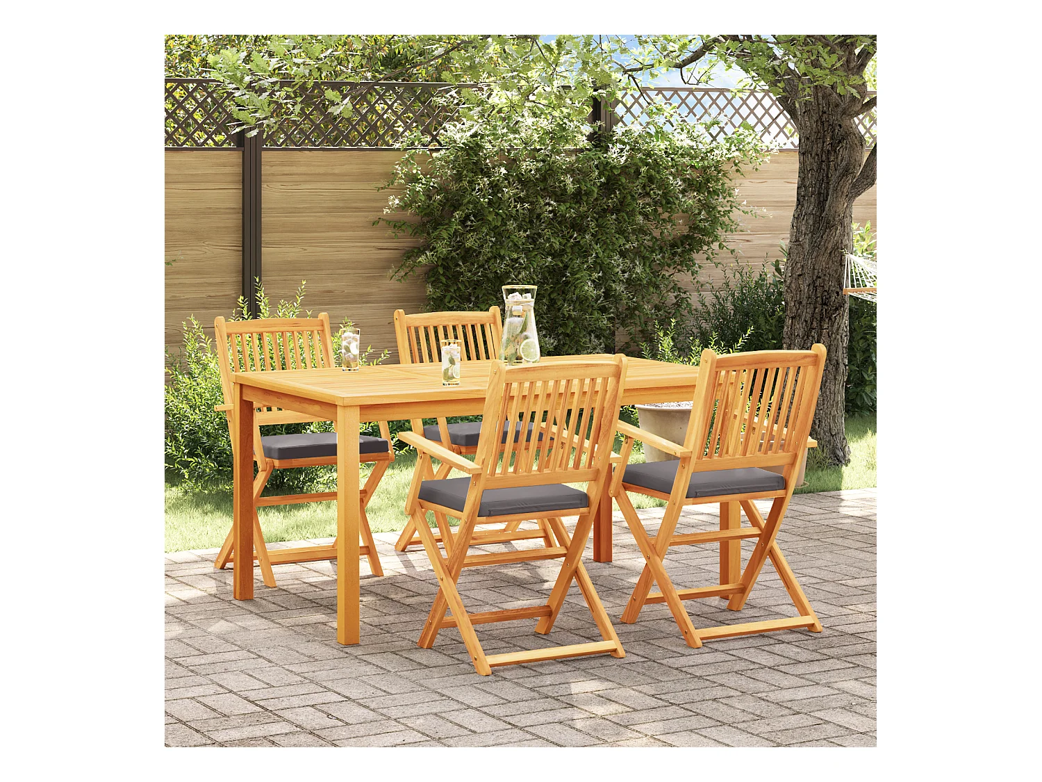 Chaises de jardin pliantes avec coussin gris 4pcs en bois d'acacia massif