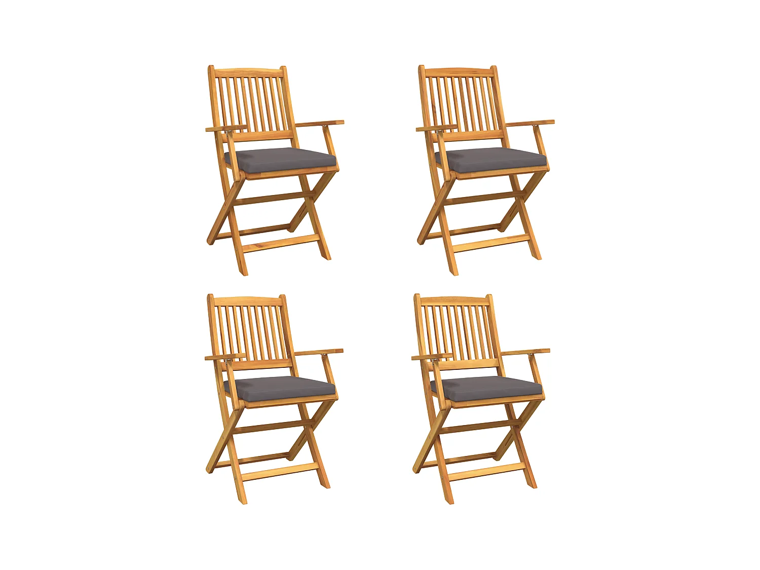 Chaises de jardin pliantes avec coussin gris 4pcs en bois d'acacia massif