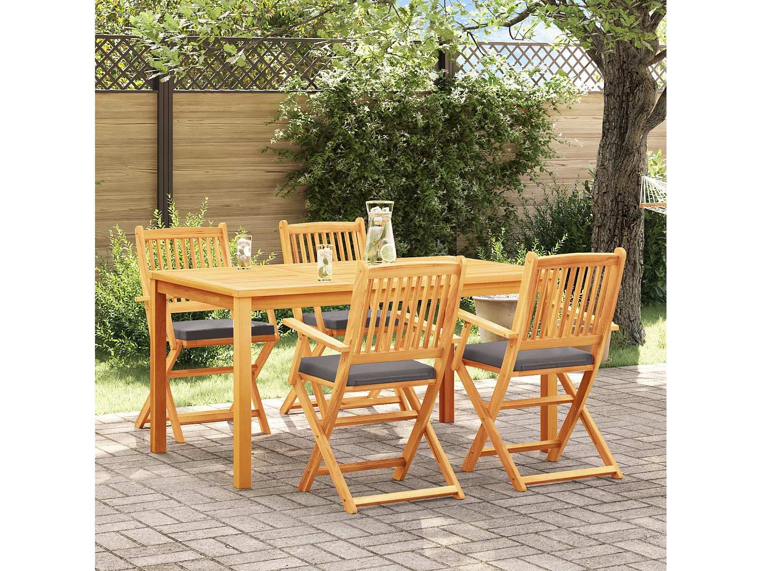 Chaises de jardin pliantes avec coussin gris 4pcs en bois d'acacia massif