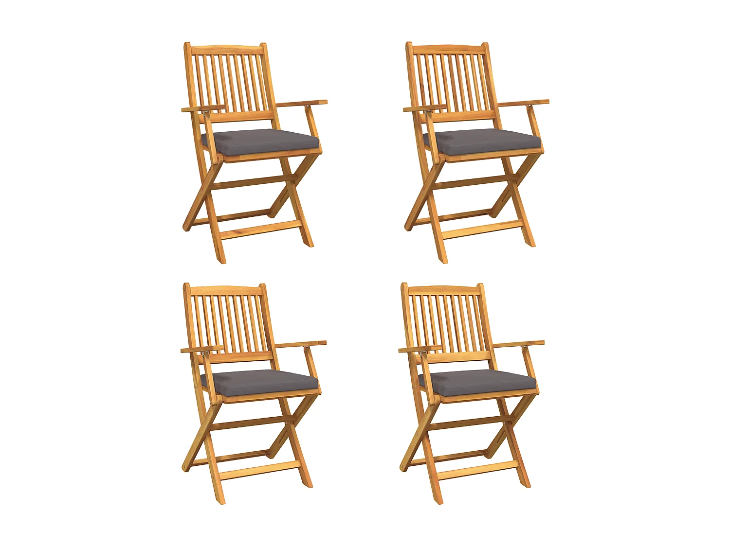 Chaises de jardin pliantes avec coussin gris 4pcs en bois d'acacia massif