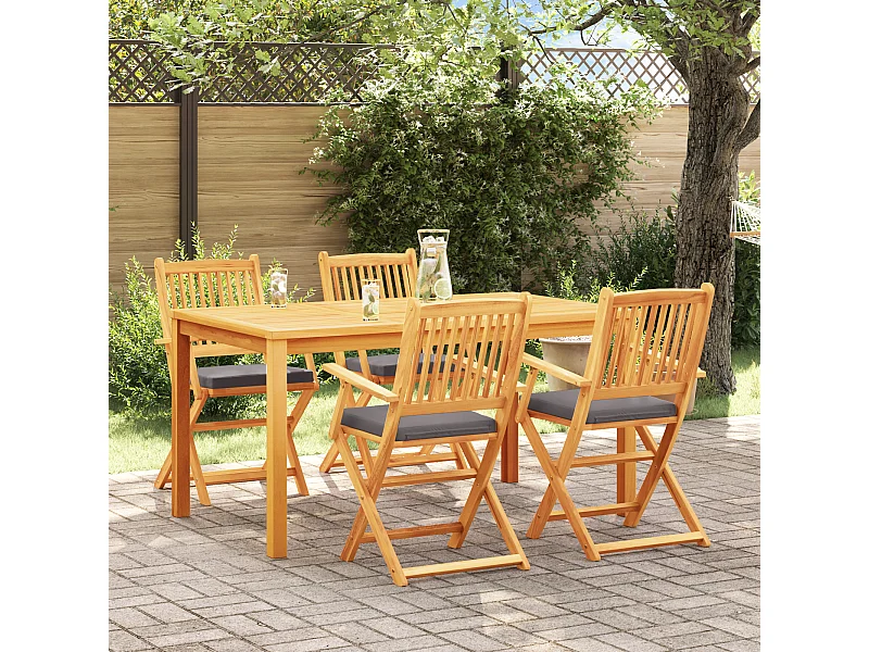 Chaises de jardin pliantes avec coussin gris 4pcs en bois d'acacia massif