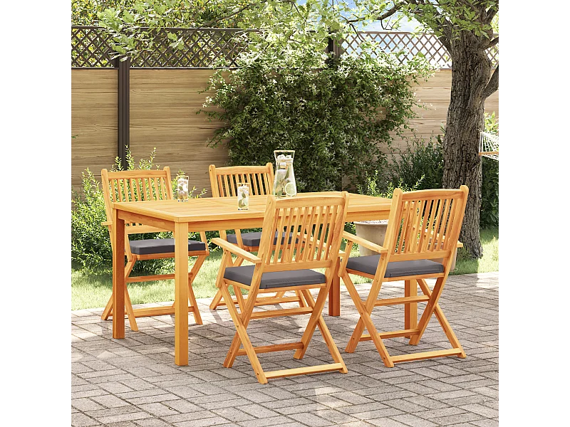 Stück Gartenklappstühle aus massivem Akazienholz mit grauem Kissen