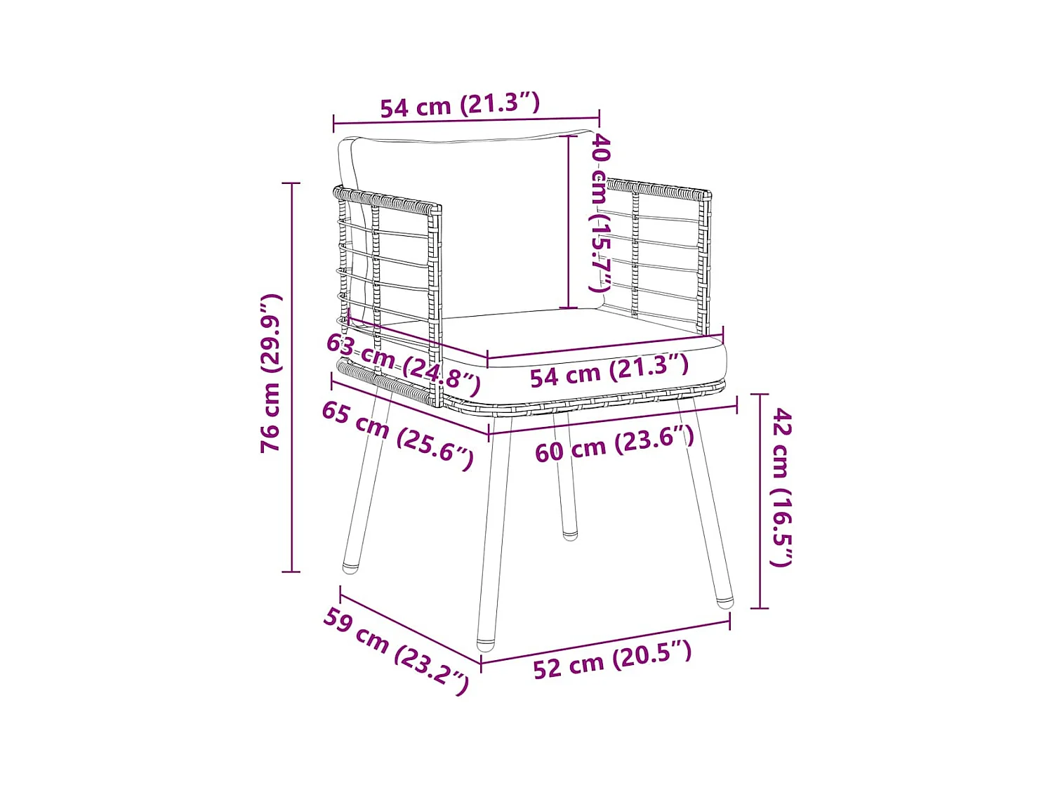 Sedia da giardino con cuscini in vimini di resina naturale