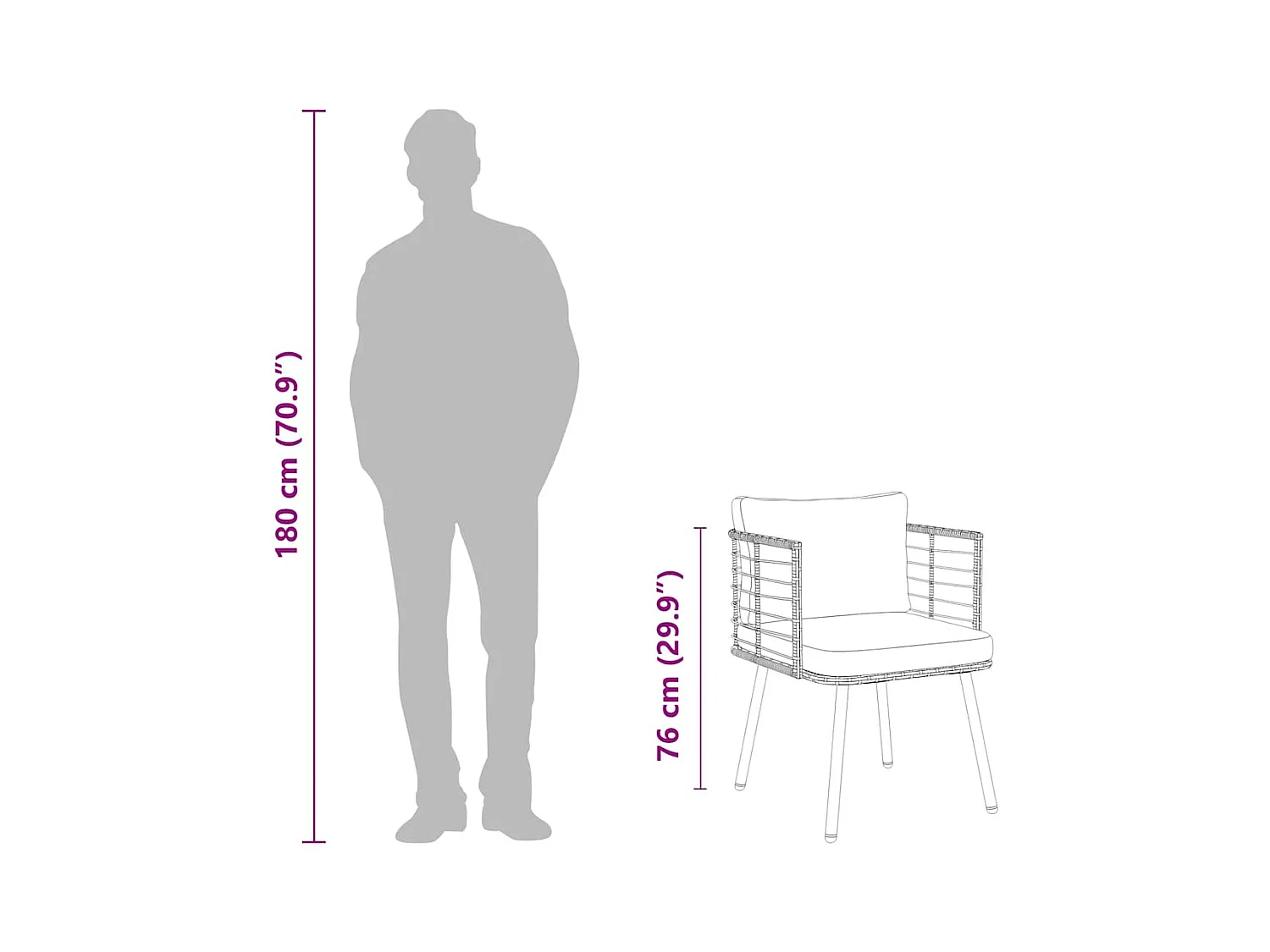 Sedia da giardino con cuscini in vimini di resina naturale