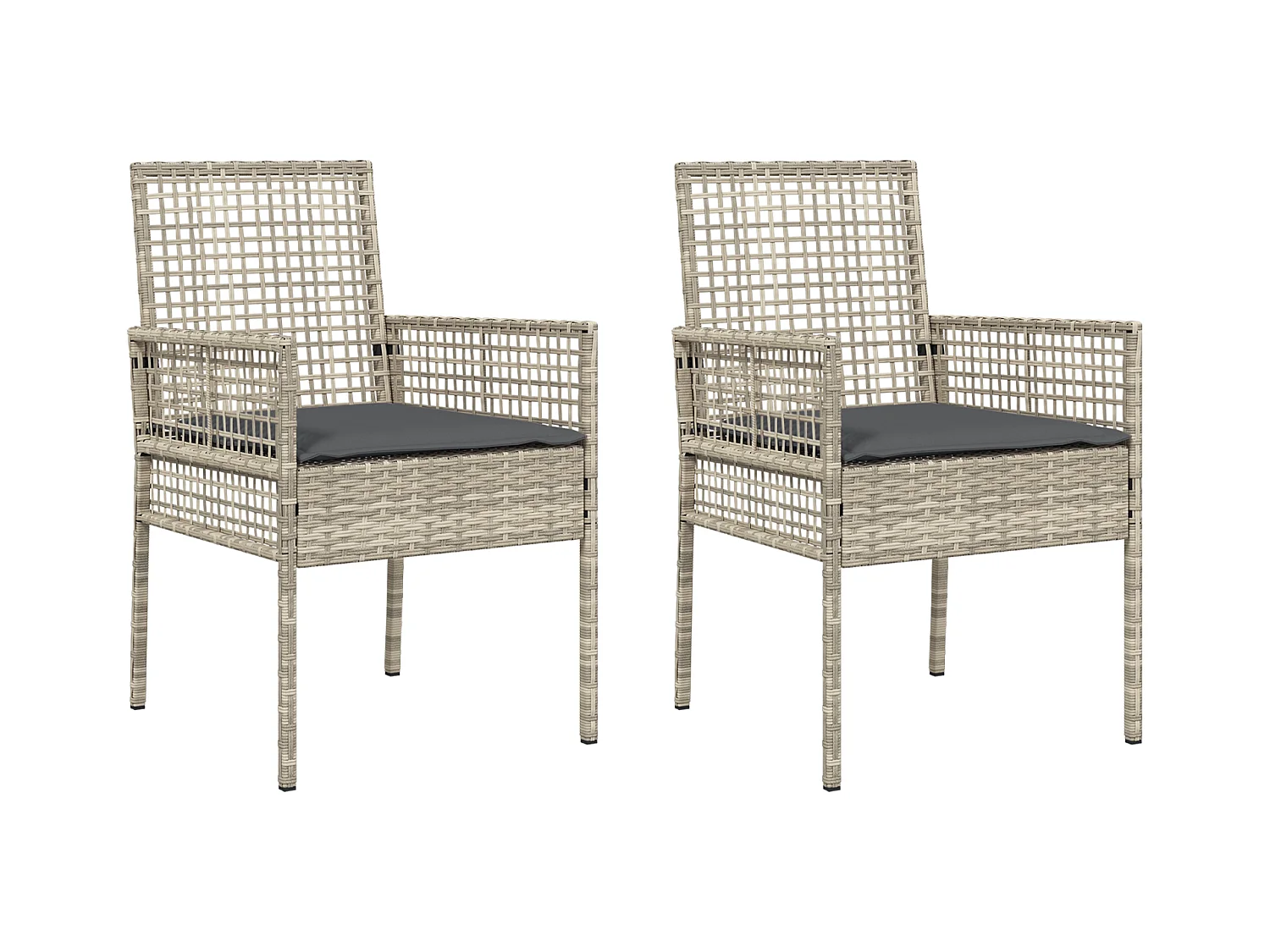 Chaises de jardin 2 pcs avec coussins Gris clair en poly rattan